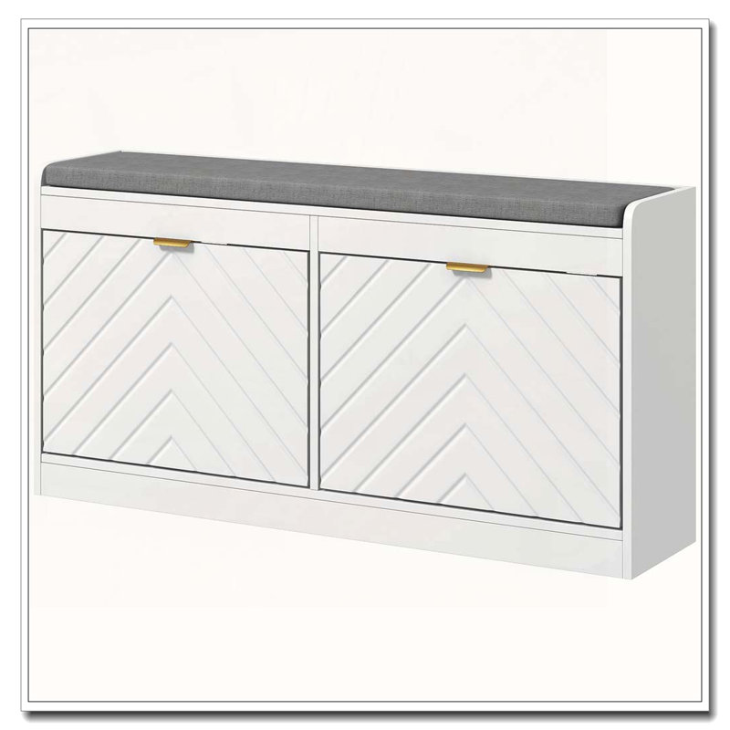Banc d'entrée pour chaussures avec tiroirs rabattables et coussin d'assise