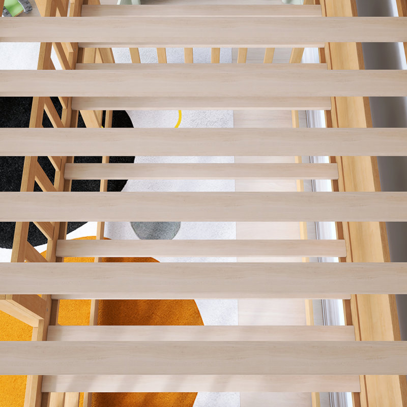 Lit superposé simple avec échelle en bois, Chêne blanc