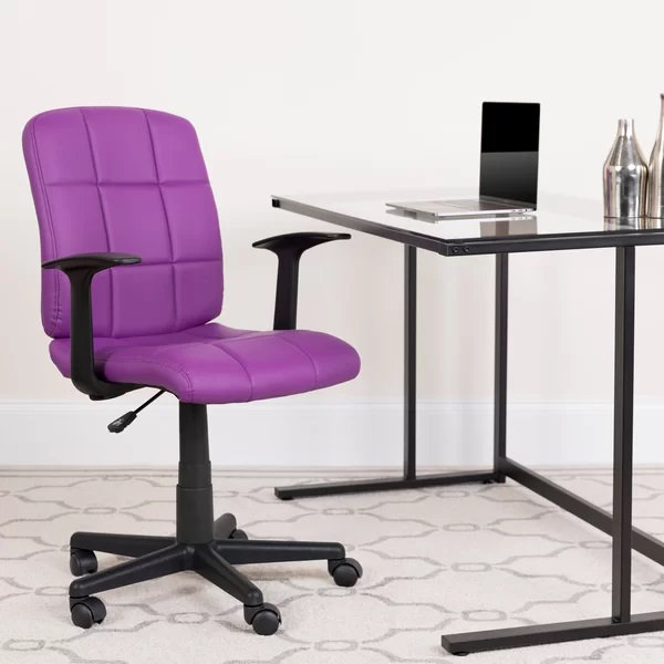 Mid-Back Quilted Vinyl Swivel Task Office Chair, No Arms, Purple