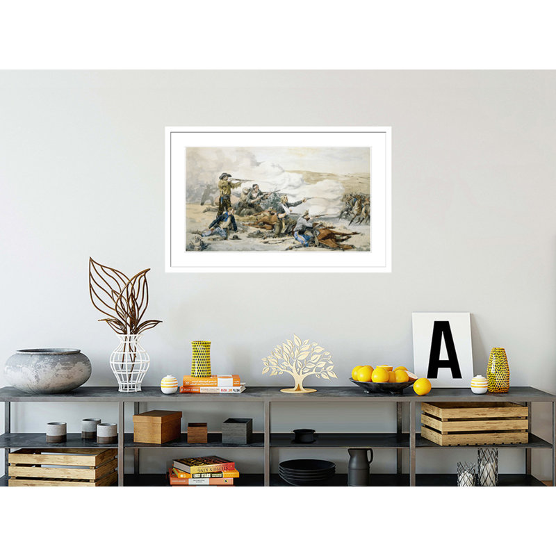 Bataille de l'île de Beecher par Frederic Remington, impression giclée encadrée, H 26,66 po x l 41,5 po