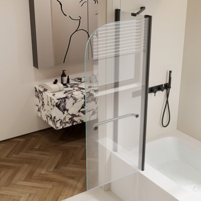 43 In. W * 58 In. H Rise And Down Rotation Shaft Door One Fixed And One Rotation Shaft Shower Doors For Bathtub, 1/4" (6Mm) Thick SGCC Tempered Glass Door, Aluminium Alloy Finish