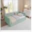 Lit de jour en vichy douillet avec couchette, port USB et conception adorable en forme de vague, aucun sommier nécessaire, tissu en lin-121317065