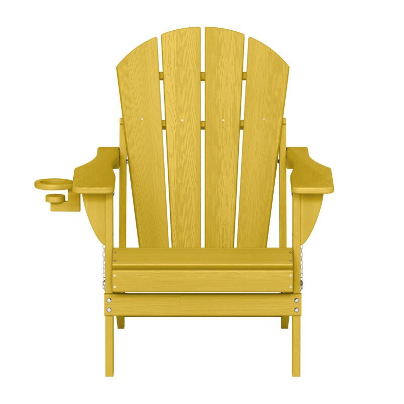 Chaise de patio pliable Mallette Adirondack en bois PEHD avec porte-gobelet, Lemon Yellow
