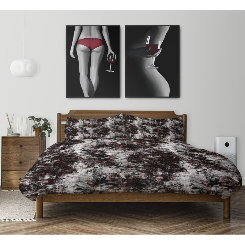 Polyester Twill Abstract Duvet Cover, Queen Duvet Cover + 2 Standard Pillowcases