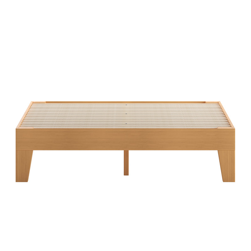 Natural Pine Full Platform Bed with Wood Headboard and Slats