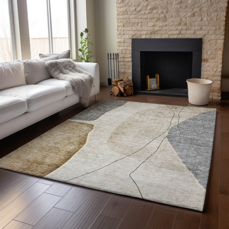Premium Machine Washable Prisco Taupe Rug, Rectangle 9' x 12'