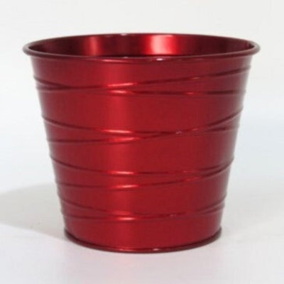 Pot à fleurs rouge rubis avec lignes