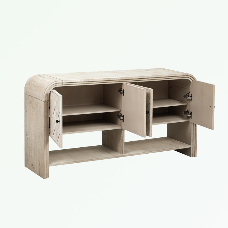console table with four doors and bottom shelf, Beige