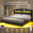 Floating Bed Frame King With Hidden Storage Headboard, Floating Led Bed Frame With Charging Station, Upholstered Leather Platform Bed With Storage-1402784286