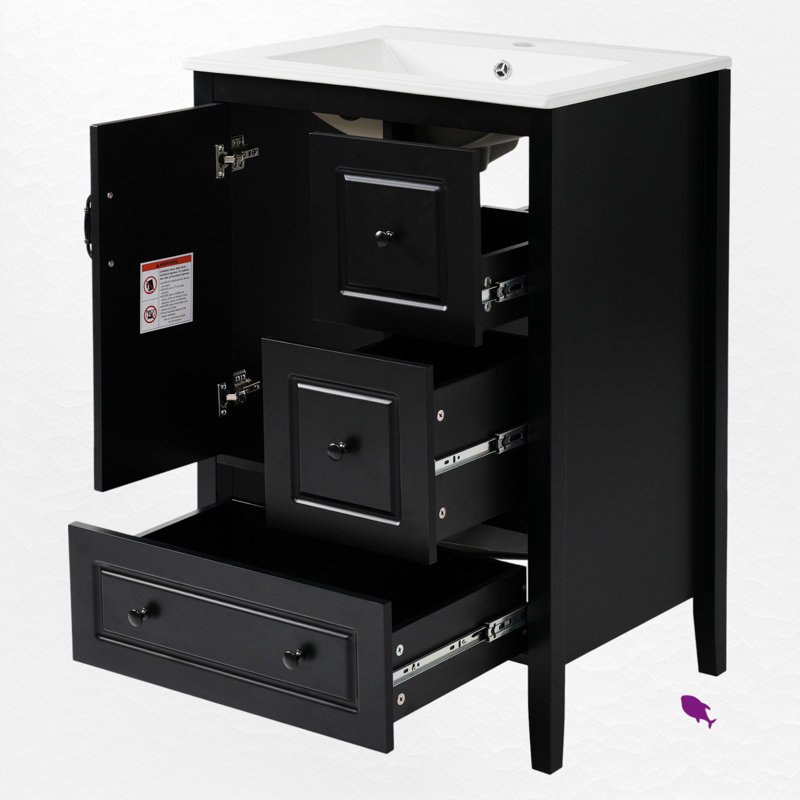 Ensemble de meuble-lavabo simple 23,7 po avec plateau en céramique, Noir