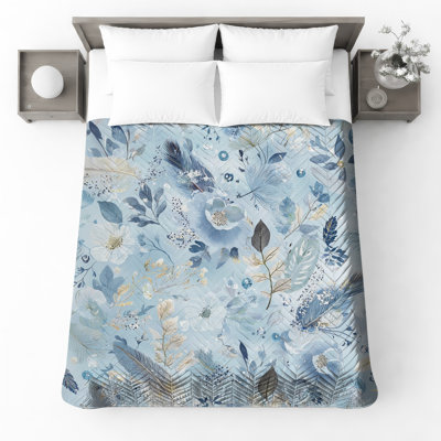 Couvre-lit matelassé à motif floral bleu