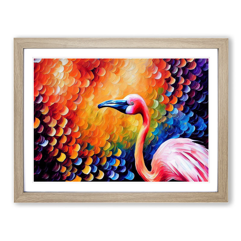 Flamingo Vol.1 Abstract - Single Picture Frame Painting, 46cm H x 64cm W x 2cm D, Oak Framed