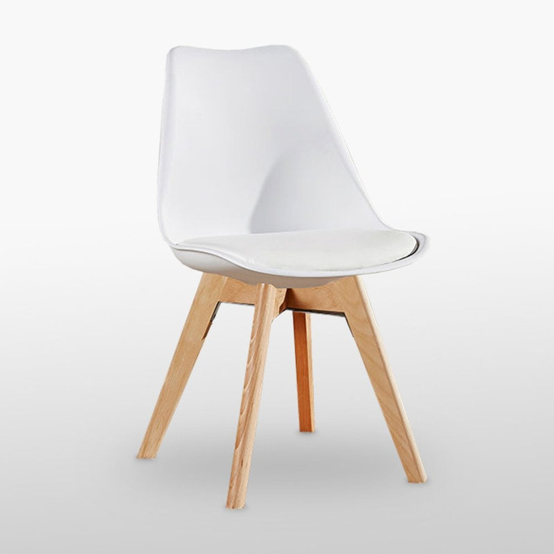 Thomasin Modern  Scandinavian Minimalist Dining Chairs with Faux Leather Cushions and Solid Wood Legs - Side Chair for Dining Room Kitchen Office