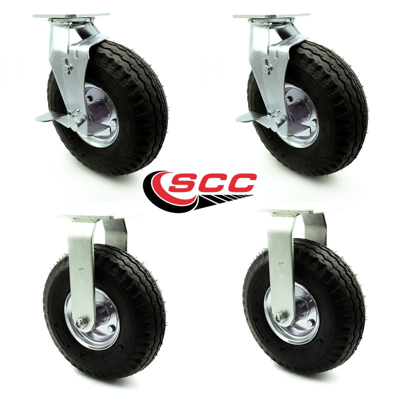 Ensemble de roulettes 4 pièces, 2 pivotantes avec freins et 2 rigides