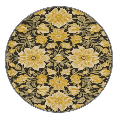 Machine Washable Botanical Brown Area Rug