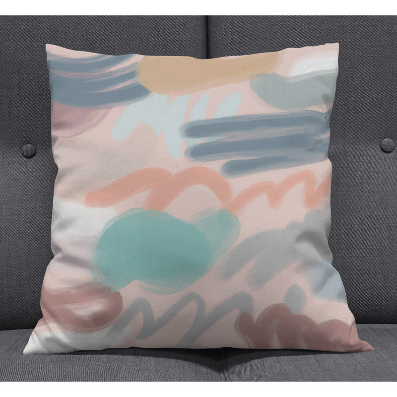 Throw Pillow With Insert, 16"H x 16"W, Pink Abstract 1