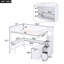 Lit mezzanine double avec bureau intégré en forme de L, tablettes à trois niveaux et escalier de rangement attaché, blanc