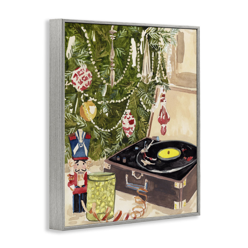 Tourne-disque sous l'arbre de Noël, estampe numérique, conception de Melissa Wang, H 30 po x l 24 po