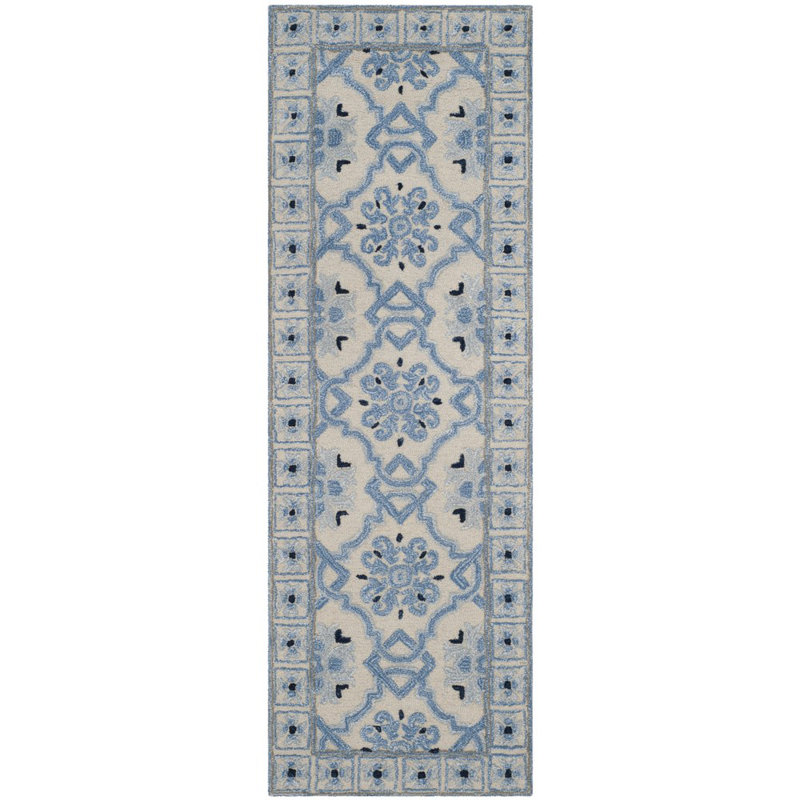 Cruz Hand Tufted Wool/Viscose Oriental Rug in Ivory Blue, Runner 2'3" x 11'