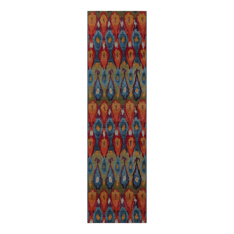 Tapis bleu intérieur / extérieur Newt Ikat, Tapis de couloir 2 pi 7 po x 12 pi