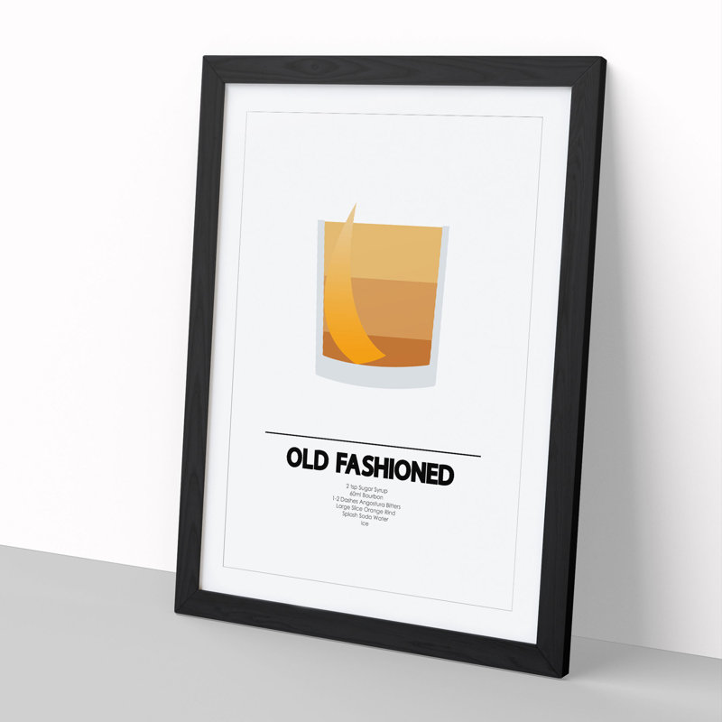 Old Fashioned Cocktail - Picture Frame Graphic Art on MDF, Black Framed, 65cm H x 48cm W x 2cm D
