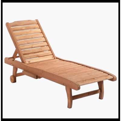 Outdoor Chaise Lounge Pool Chair With Built-In Side Table, Reclining Backrest For Sun Tanning & Sunbathing, Smooth Rolling Wheels, Red Wood Look Finish