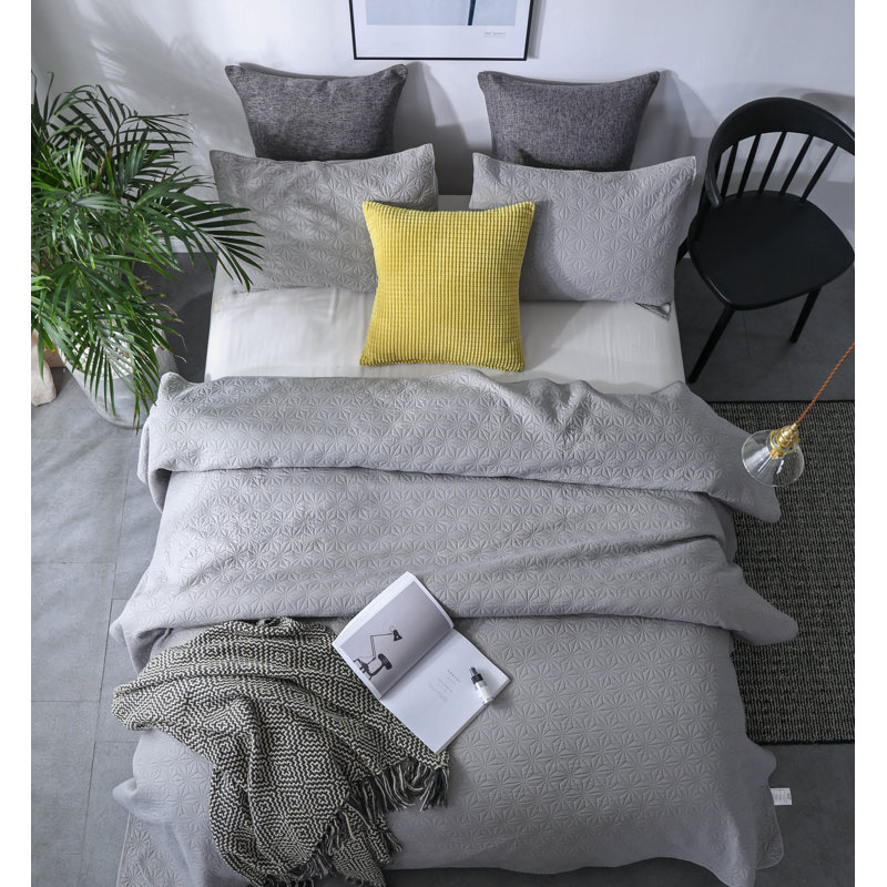 Ensemble de courtepointe réversible , Courtepointe simple et 1 taie décorative, Jet gris silex