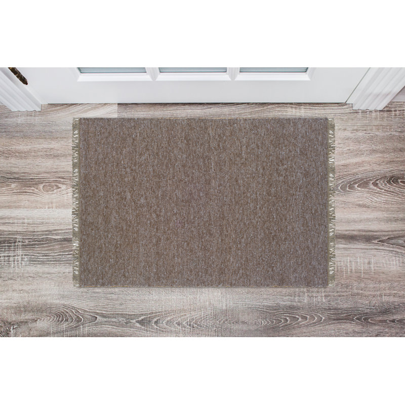 Brogan Berber Reversible Brown Wool Area Rug with Jute Core and Jute Fringe, 1'10" x 2'10"