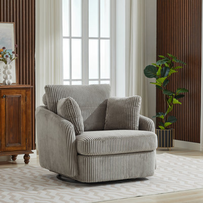 Upholstered Swivel Chair With 2 Side Pillows