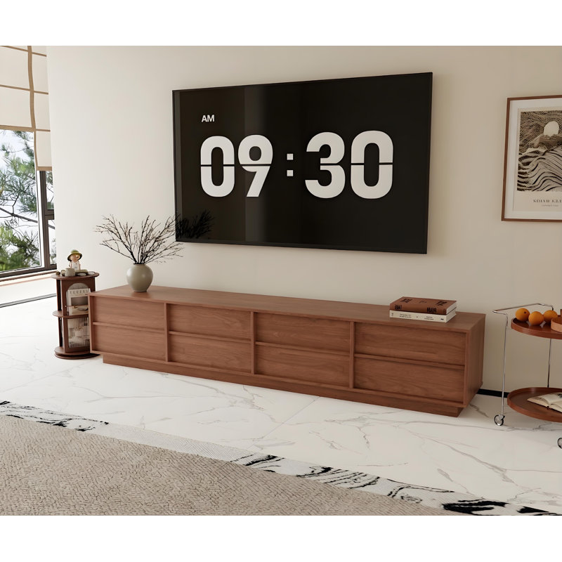 78.7" Wide Walnut TV Stand for TVs up to 85", Modern Media Console with 4 Storage Drawers and Plinth Base, Low Profile Entertainment Center