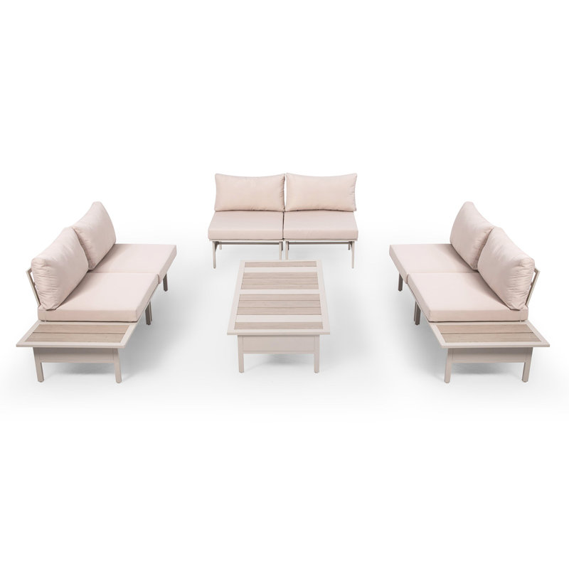 【Special Sale】8 Pieces Outdoor Metal Frame Patio Furniture Set, Beige Cushion/White Frame