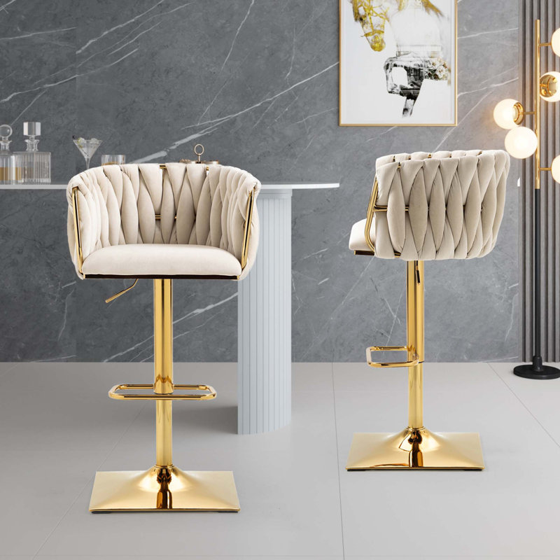 Vintage Bar Stools With Back And Footrest Counter Height Dining Chairs 2PC/SET, Ivory