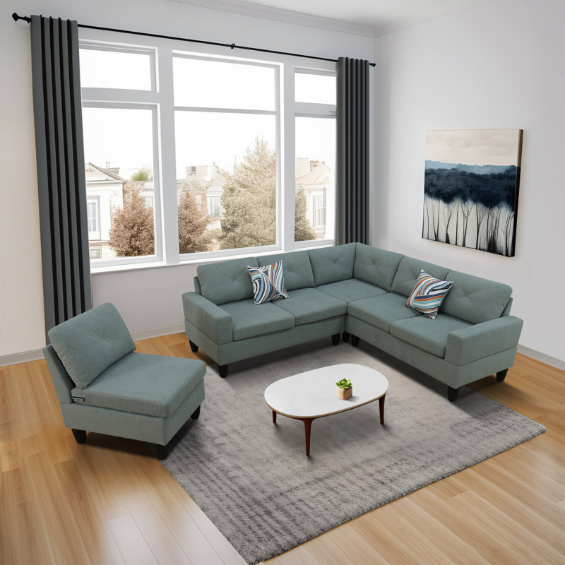 Canapé modulaire en L 95,5 po Antania, Microfibre / microsuade vert clair