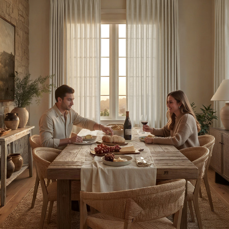 Faux Linen Blend Curtains Rod Pocket & Back tab Semi Sheer Window Treatments Privacy with Light Filtering for Living Room, 2 Panels