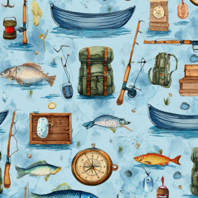Peel and Stick Wallpaper Fishing Themed Fish Boats Light Contact Paper Removable Self Adhesive Wall Mural Wall Decor for Bedroom Kitchen Cabinets 118in