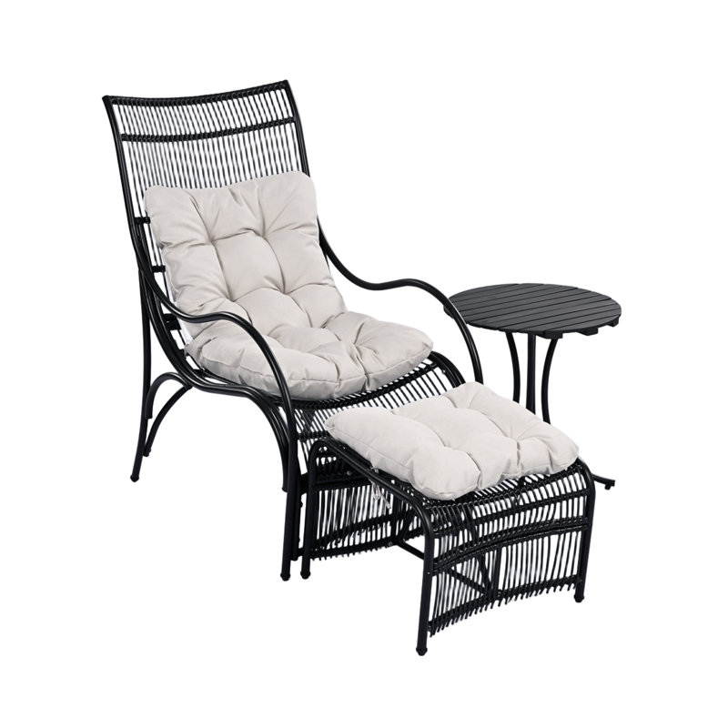 Leandro 3-Piece Wicker Conversation Set With Cushions, Black