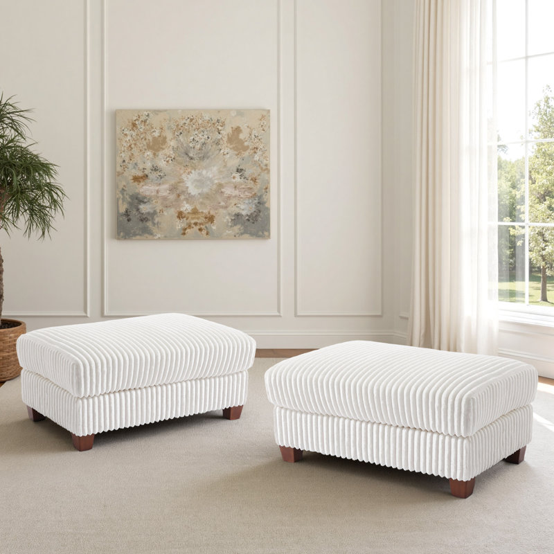 Repose-pieds moderne rembourré en fausse fourrure (ensemble de 2), Beige