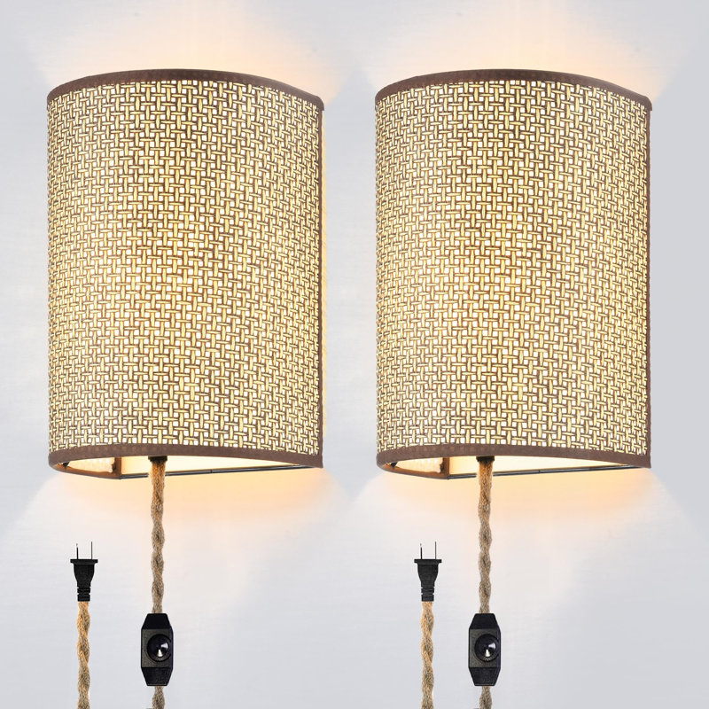 Wall Sconces with Rattan Lampshade, Coffee
