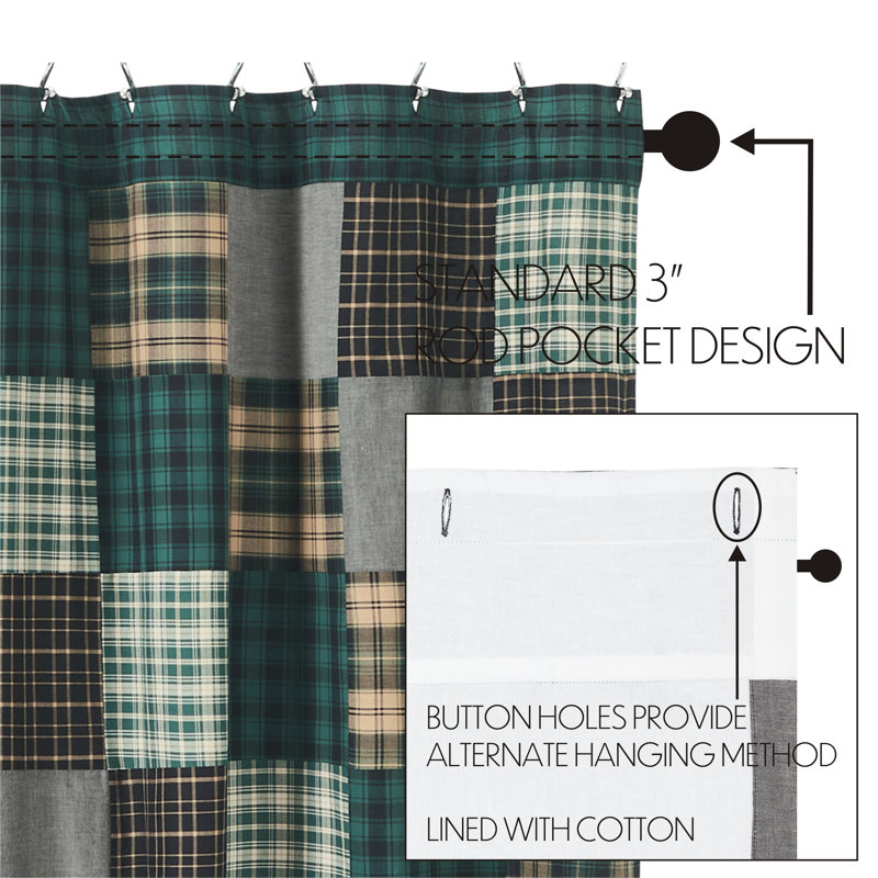 Pine Grove Green and Tan Cotton Patchwork Shower Curtain