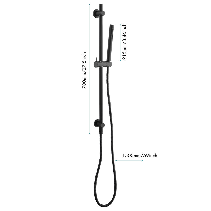 Stainless Steel Handheld Shower With Adjustable Height, 59-Inch Hose, And 28-Inch Slide Bar Bar, Hose In Dark Black