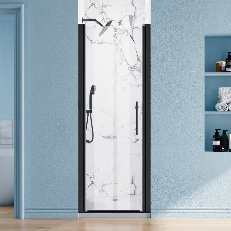 26"-27.5"W x 68"H Pivot Frameless Glass Shower Door With SGCC & ANSI Certified Tempered Glass and Stainless Steel Handle