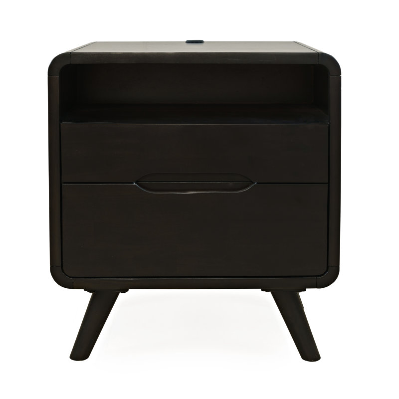 Table de chevet 2 tiroirs Kambell en brun foncé