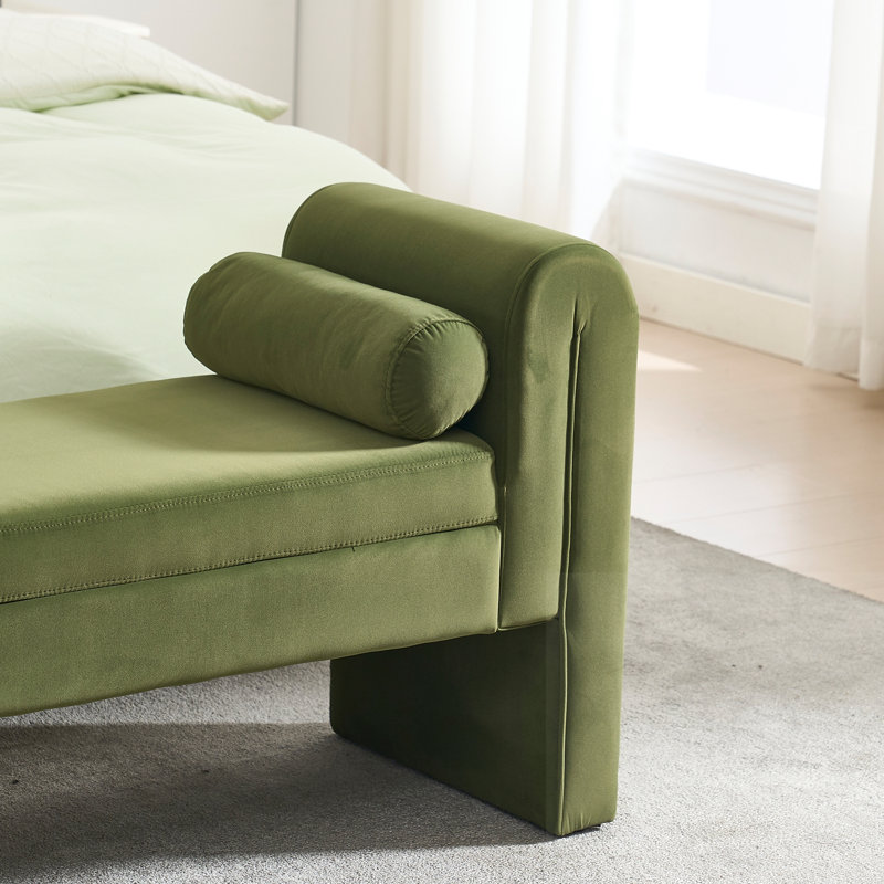 Upholstered  Long Storage Bench, Green