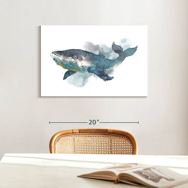Baleine à l'aquarelle, H 16 po x l 24 po