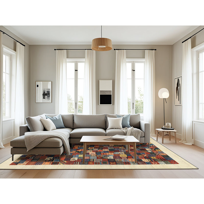 Tapis beige/noir/rouge contemporain, Rectangle 8 pi x 12 pi