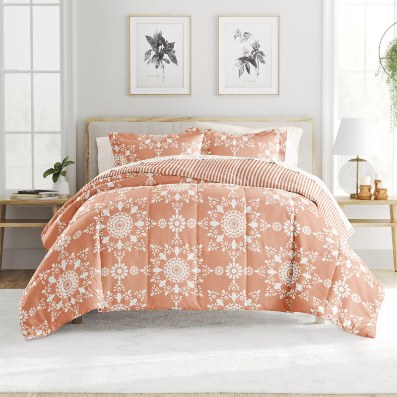 7 Piece Bedding Set - Comforter and Sheet Set, Floral orange, California King Comforter + 1 Additional Piece