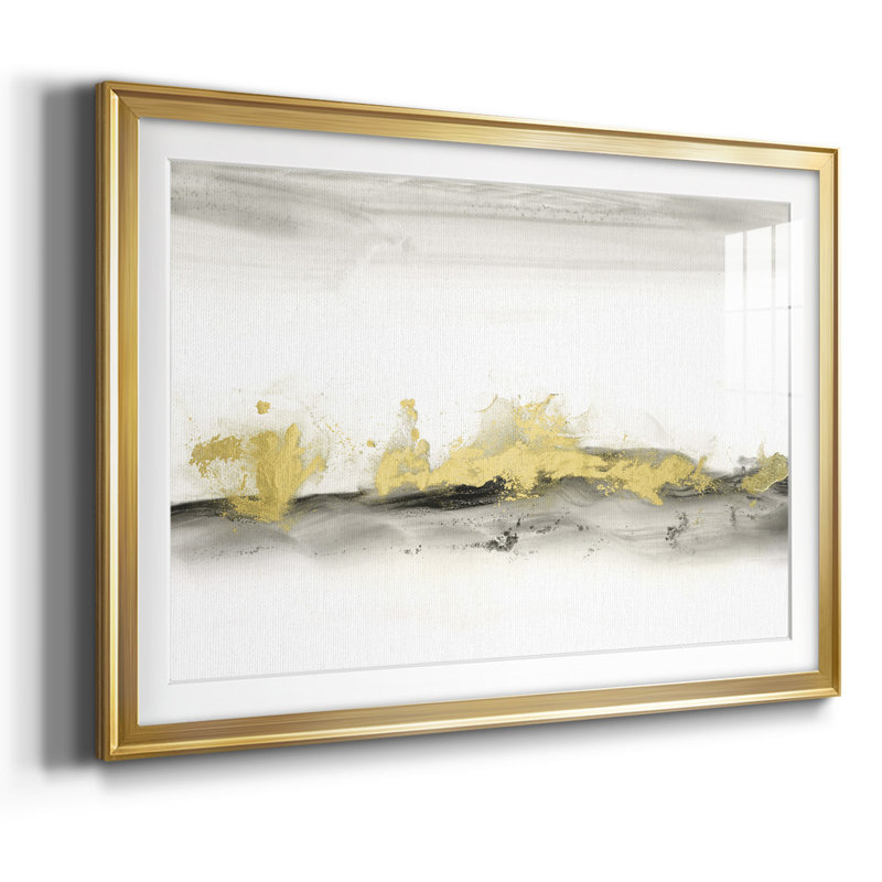 Doré à l'horizon, encadré en I avec cadre biseauté et verre biseauté, Or, H 19 po x l 27 po x P 1,5 po