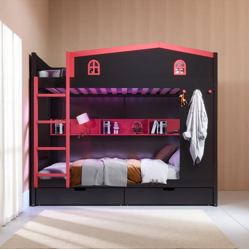 Grand lit superposé sur grand lit, lits superposés en bois massif avec crochets, aucun sommier nécessaire
