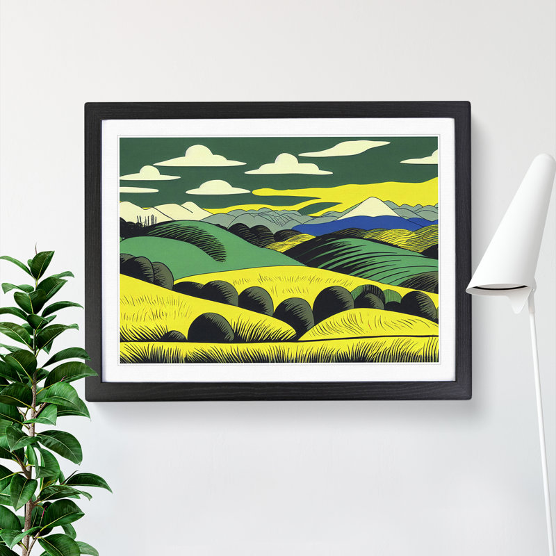 Pop Meadow Landscape Vol.4 Abstract 1 Piece Single Picture Frame Wall Art, 34cm H x 46cm W x 2cm D, Black