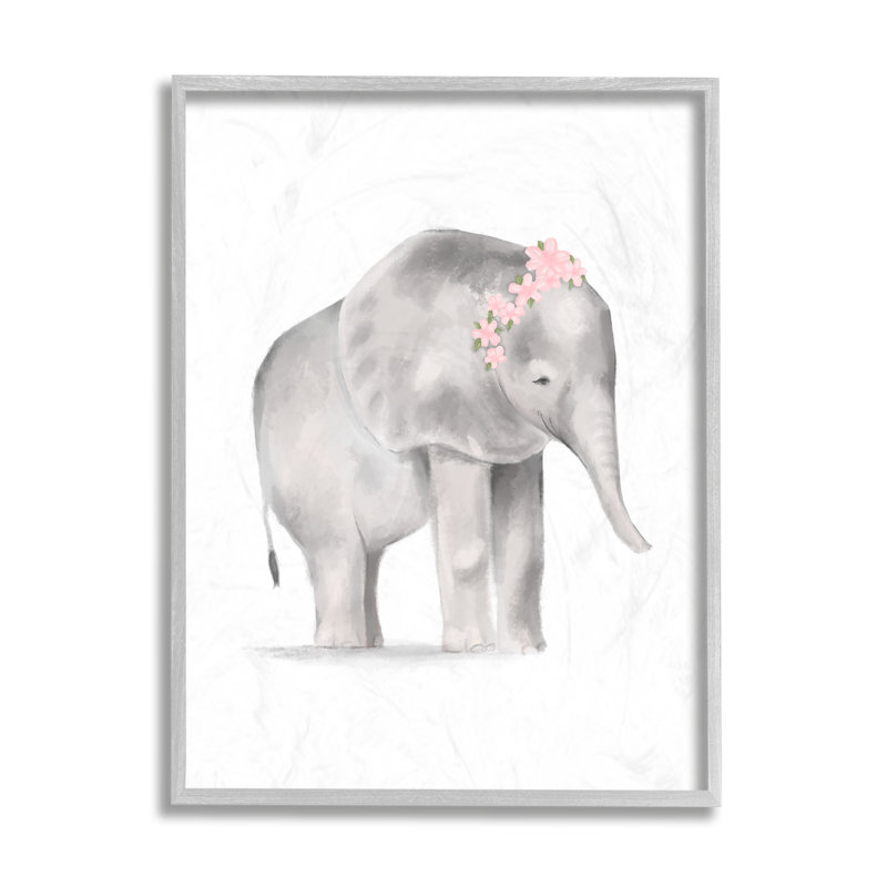 Illustration d'un éléphant debout sur fond gris doux, Estampe numérique Farmhouse, 14" H x 11" W x 1.5" D